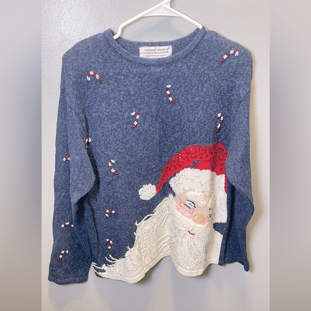 Heirloom Collectibles Women's Santa Christmas Sweater Beaded Sequin‎ Size Large